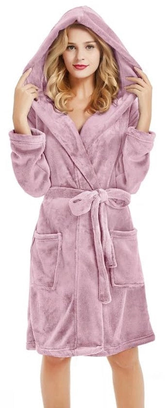 Badia da bagno per donne con cappuccio, corta, impermeabile, morbida, calda, camicia da camera, leggera, giacca da bagno per donne (rosa chiaro, 2XL/3XL)
