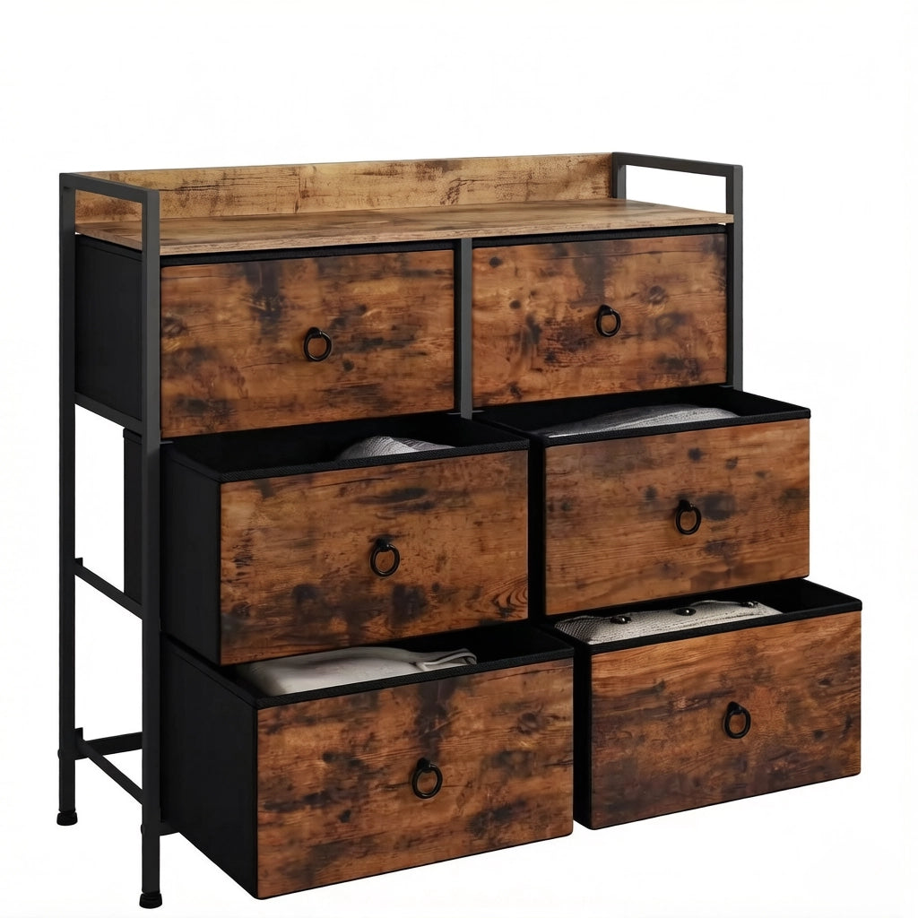 Cassettiera con 6 cassetti in tessuto, struttura in metallo e legno E1, 80x29x78 cm
