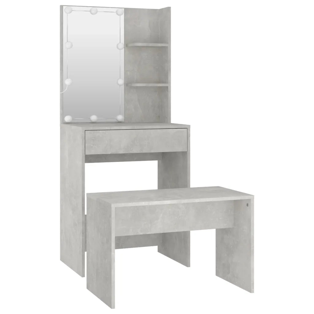 Set Tavolo da Toeletta Grigio Cemento con LED Legno Multistrato 3114134