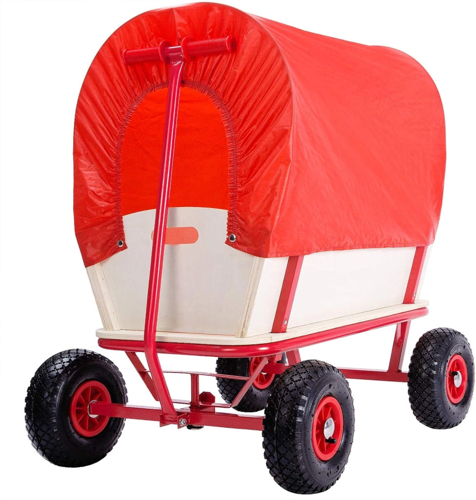 Carrellino con rotelle fino a 180 kg, 4 pneumatici a molla ad aria, telaio tubolare in acciaio, colore: rosso