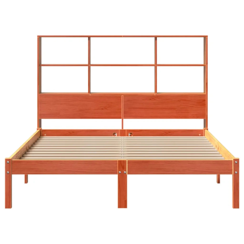 Letto Libreria senza Materasso Marrone Cera 160x200 cm in Pino