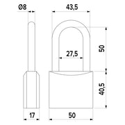 LUCCHETTO RETTANGOLARE ARCO LUNGO mm 50- 10 pezzi  - ISEO