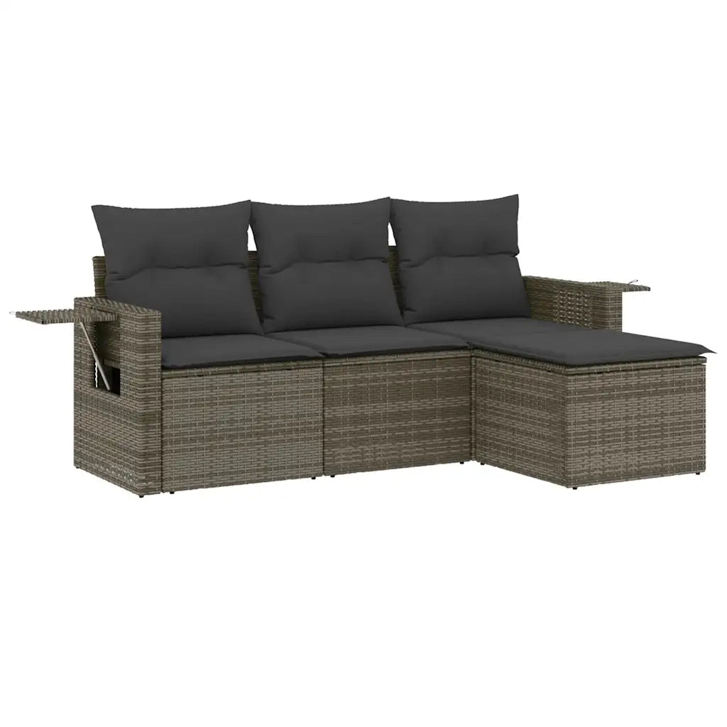 Set Divani da Giardino 4 pz con Cuscini in Polyrattan Grigio