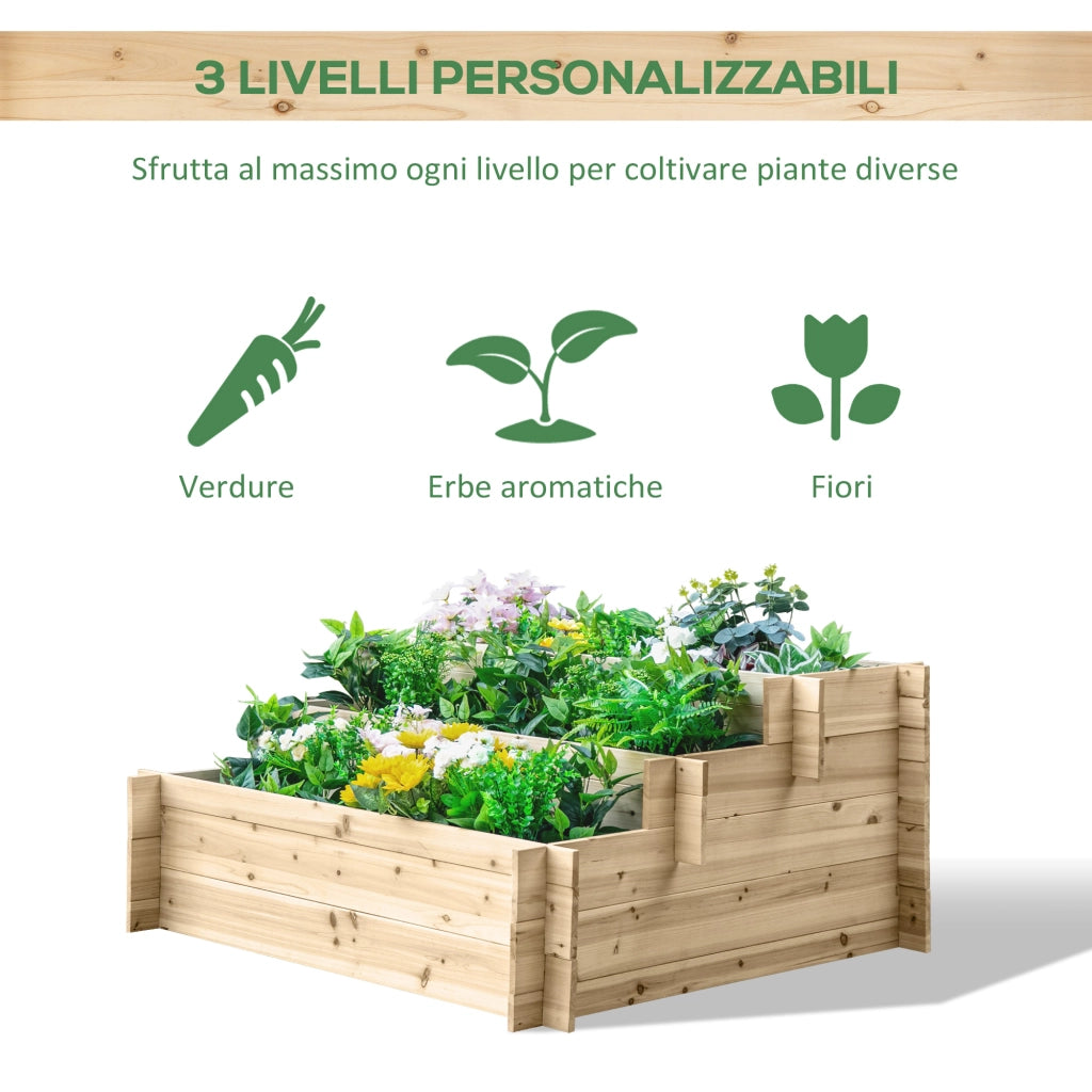 EasyComfort Fioriera in Legno di Abete a 3 Livelli, Cassetta per Orto Rialzato da Esterno, 120x100x54cm