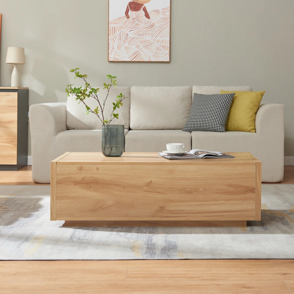Tavolino Rettangolare Turur da Salotto con 2 Cassetti 104 x 50 x 40 cm - Effetto Rovere [en.casa]