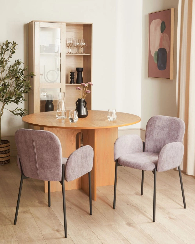 Set di 2 sedie da pranzo in tessuto rosa imbottito con gambe nere Stile retrò Mobili per il soggiorno