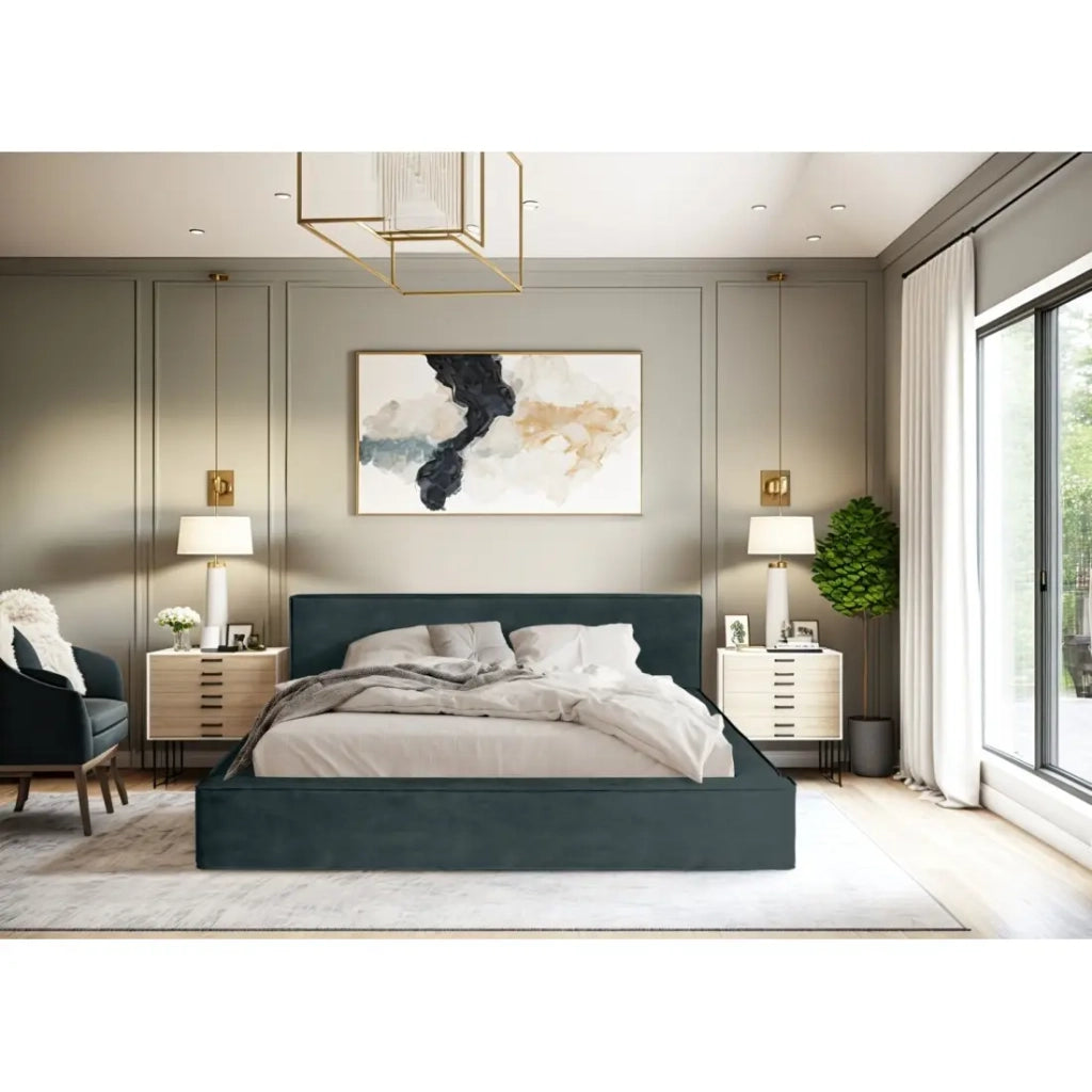 Lit coffre VELORA – Verde smeraldo – 160x200 cm – Tessuto velluto morbido – Rete sollevabile – Contenitore integrato