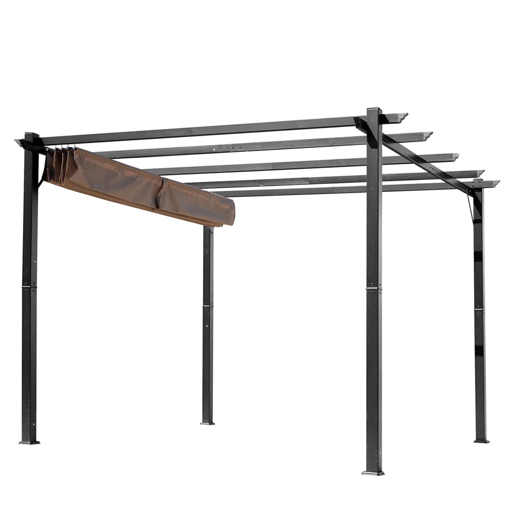 Pergola Pavillon con tetto in tessuto regolabile ¨C zephmum ¨C Grigio+Marrone 3x4m