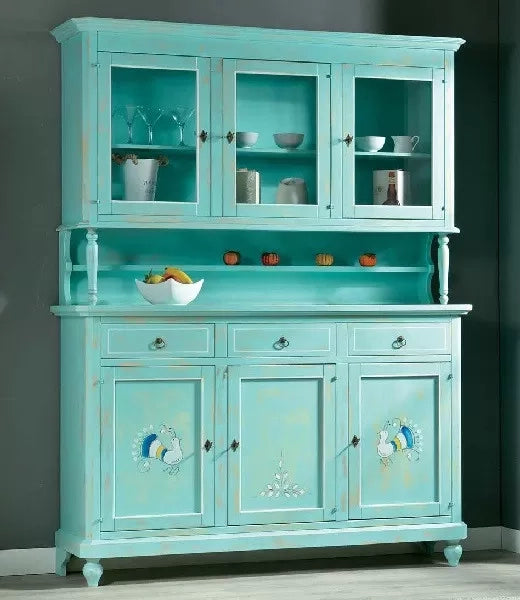 Cristalliera 3 porte 3 cassetti shabby vintage verde consumato - Mobili 2G