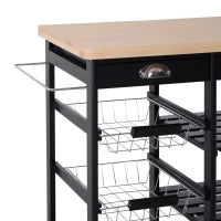 Carrello da Cucina Multiuso in Legno di Pino 74 x 37 x 75cm Nero