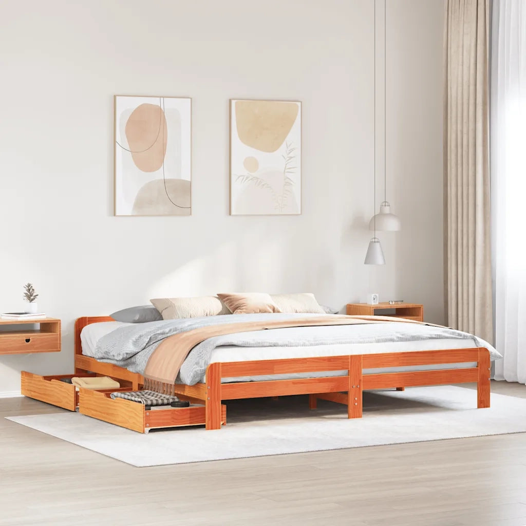 Letto senza Materasso Marrone Cera 200x200 cm in Legno di Pino