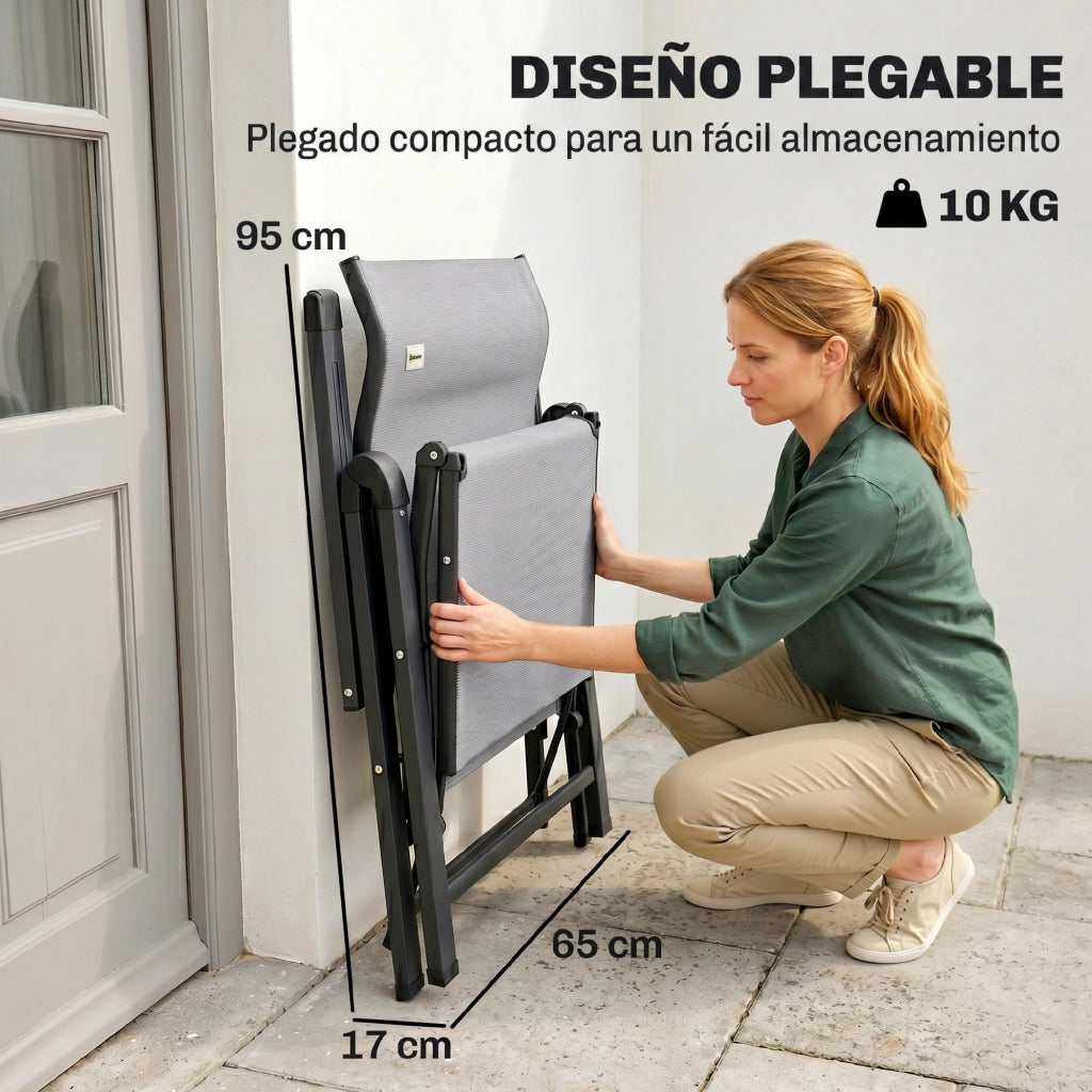 Sedia Reclinabile Pieghevole da Giardino con Cuscino Lomboare ¨C zephmum ¨C Grigio 70x65x111 cm