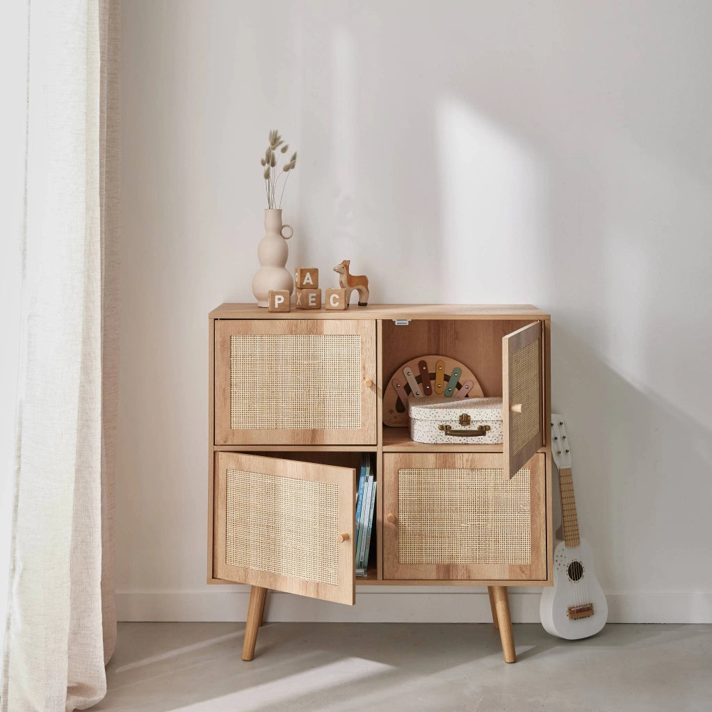 Cassettiera per bambini a 4 ante effetto legno, marrone naturale