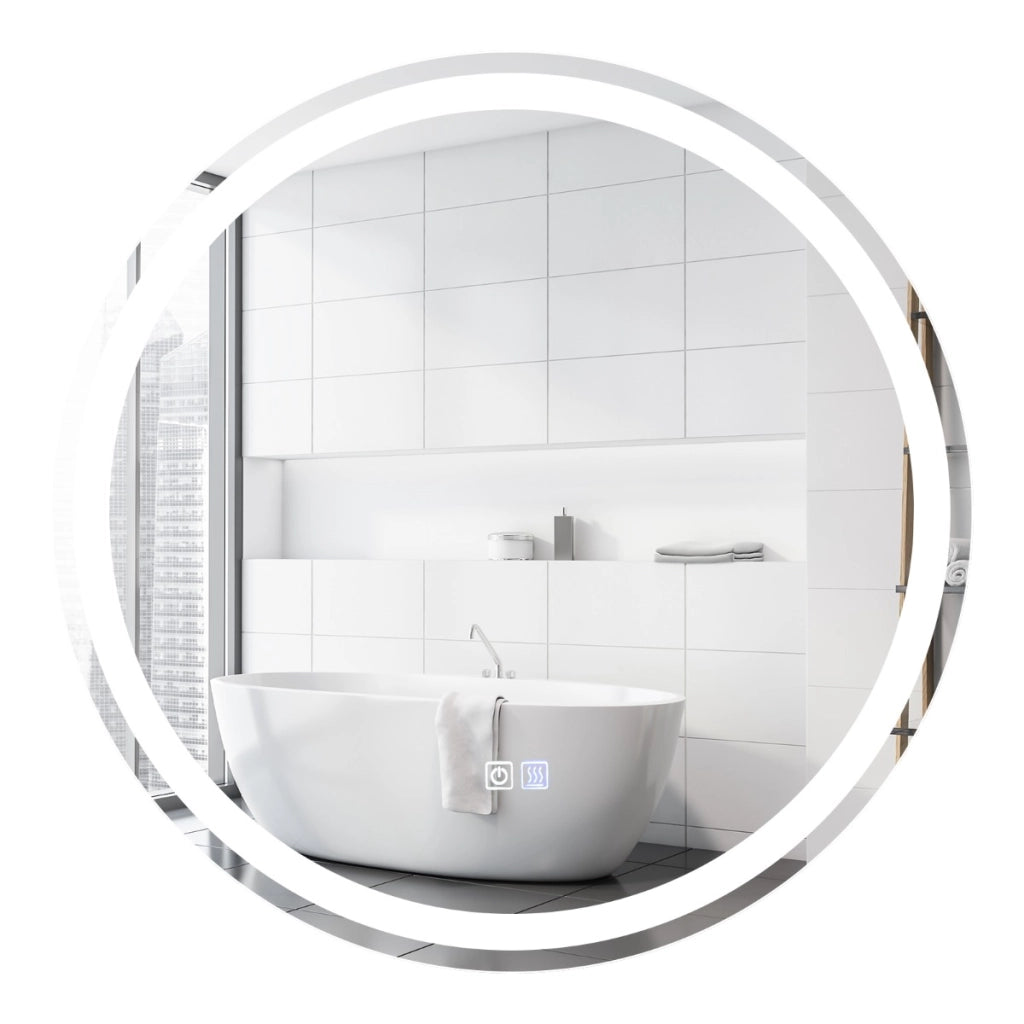 Specchio LED rotondo da bagno a parete, Specchio impermeabile con luminosit¨¤ e temperatura del colore regolabili