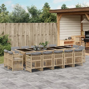 Set Pranzo da Giardino 15 pz con Cuscini Beige Misto Polyrattan