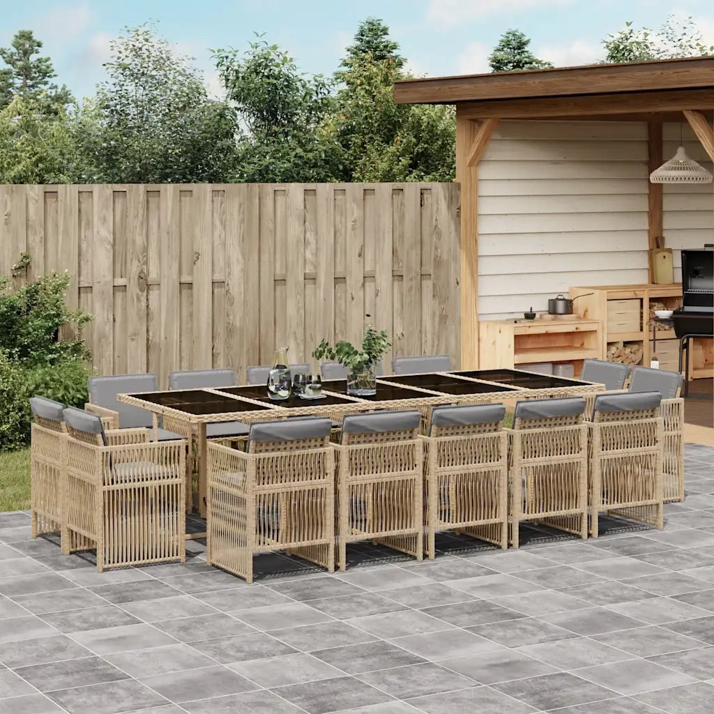 Set Pranzo da Giardino 15 pz con Cuscini Beige Misto Polyrattan