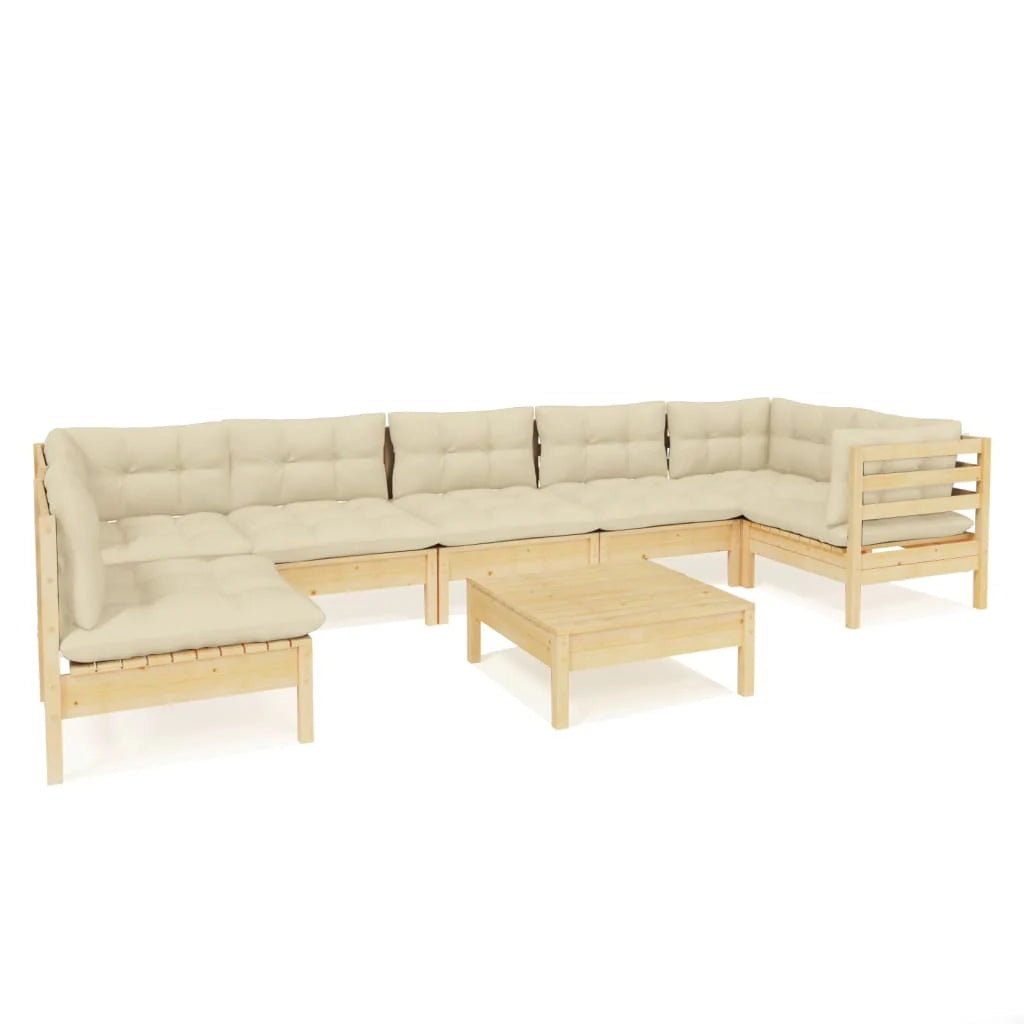 Set di mobili da giardino mobili da esterno 8 pezzi con cuscini legno di pino color crema 02_0017565