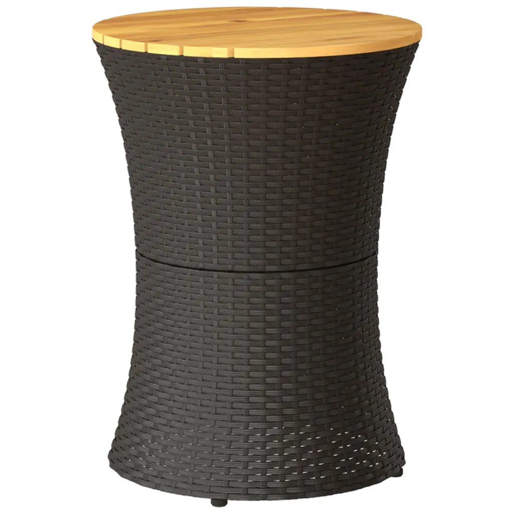 Tavolino Giardino | Tavolino da esterno Forma Tamburo Nero Polyrattan Legno Massello