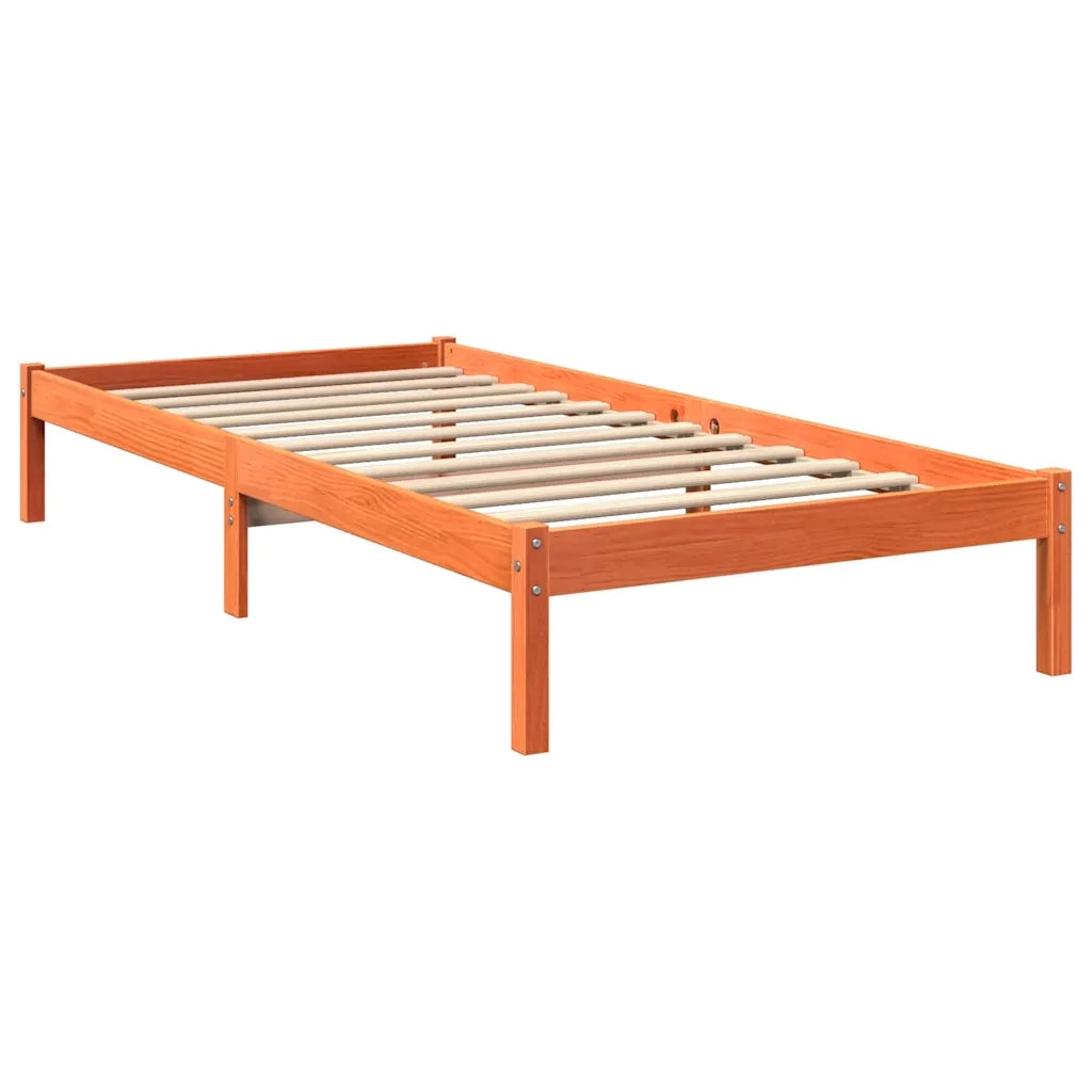 Letto Libreria senza Materasso-Struttura Letto con contenitore Marrone Cera 90x200 cm in Pino 135362