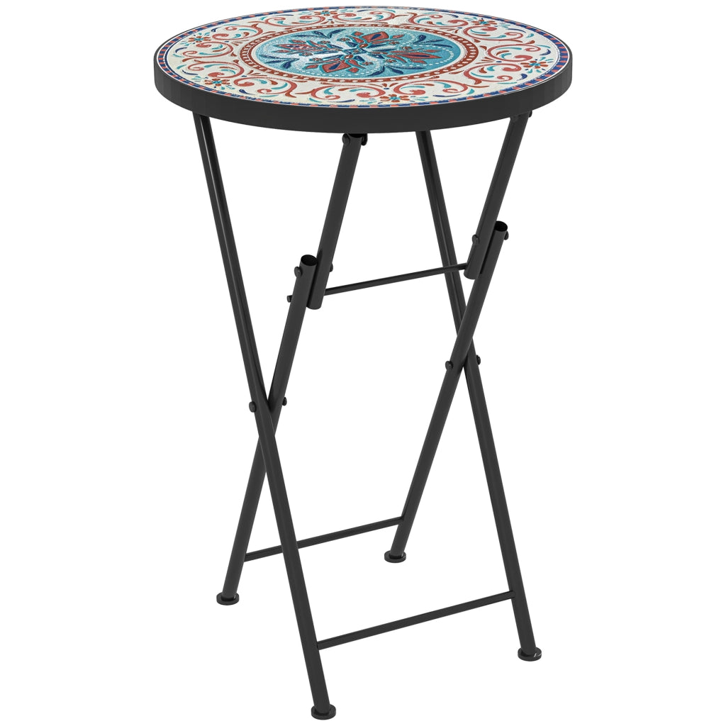 Tavolino da Giardino Pieghevole con Piano a Mosaico e Cuscini Antiscivolo ¨C Zephmum ¨C ?35,5x55 cm Multicolore