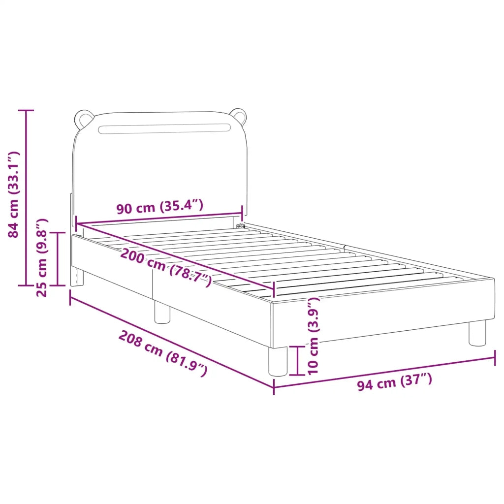 Struttura letto bambini con testata Grigio Scuro 90 x 200 cm