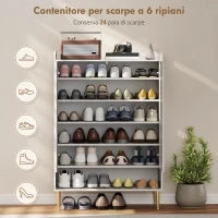 Scarpiera Salvaspazio per 24 Paia di Scarpe con 2 Ante, 3 Ripiani Estraibili e Mensola Inferiore, Bianco