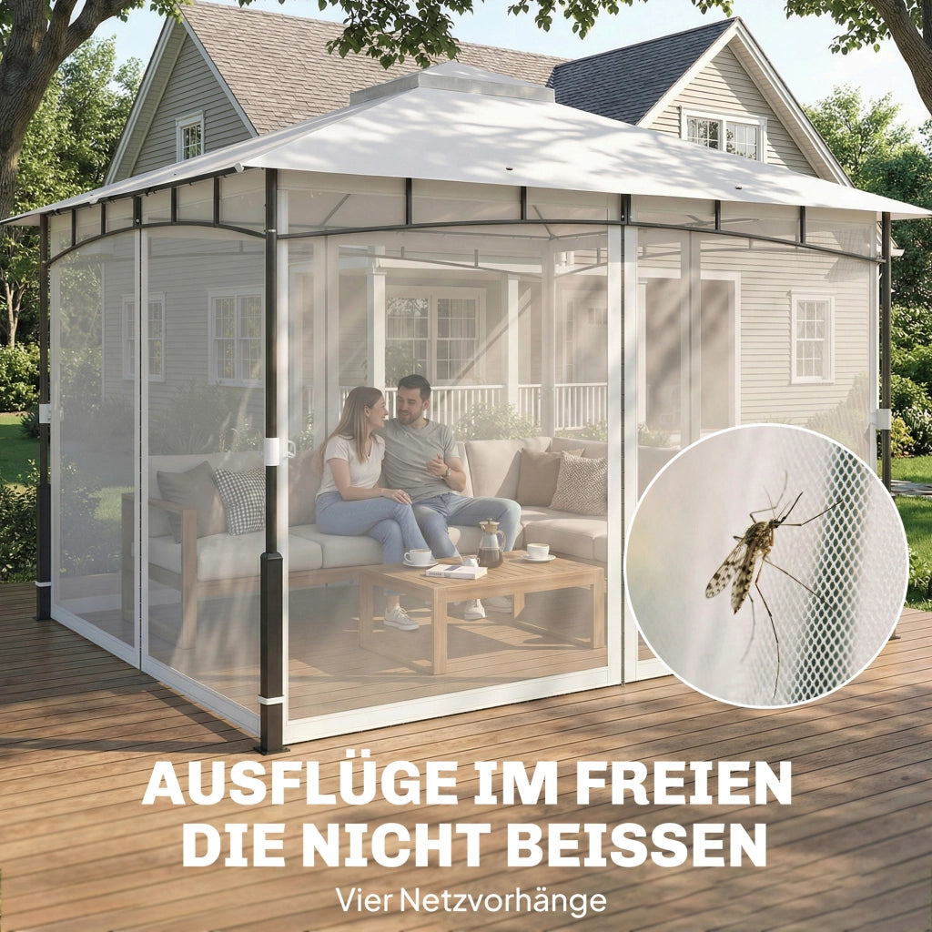 Gazebo da giardino 3x3.6 m ¨C zephmum ¨C Nero, Doppio tetto, Rete zanzariera