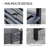 Panchina da Giardino Moderna 2 Posti con Tavolino e Foro per Ombrellone Arredamento da Esterno 165x56x85.5cm Nero