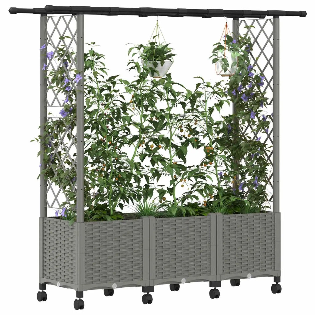 Letto Rialzato con Griglia e Tetto Grigio Chiaro PP 3423119