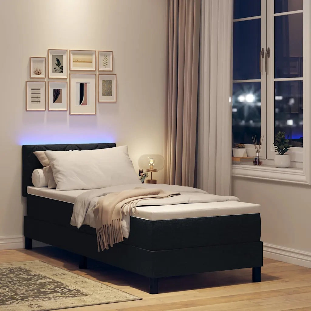 Letto a molle con materasso con led Nero 80 x 200 cm Tessuto