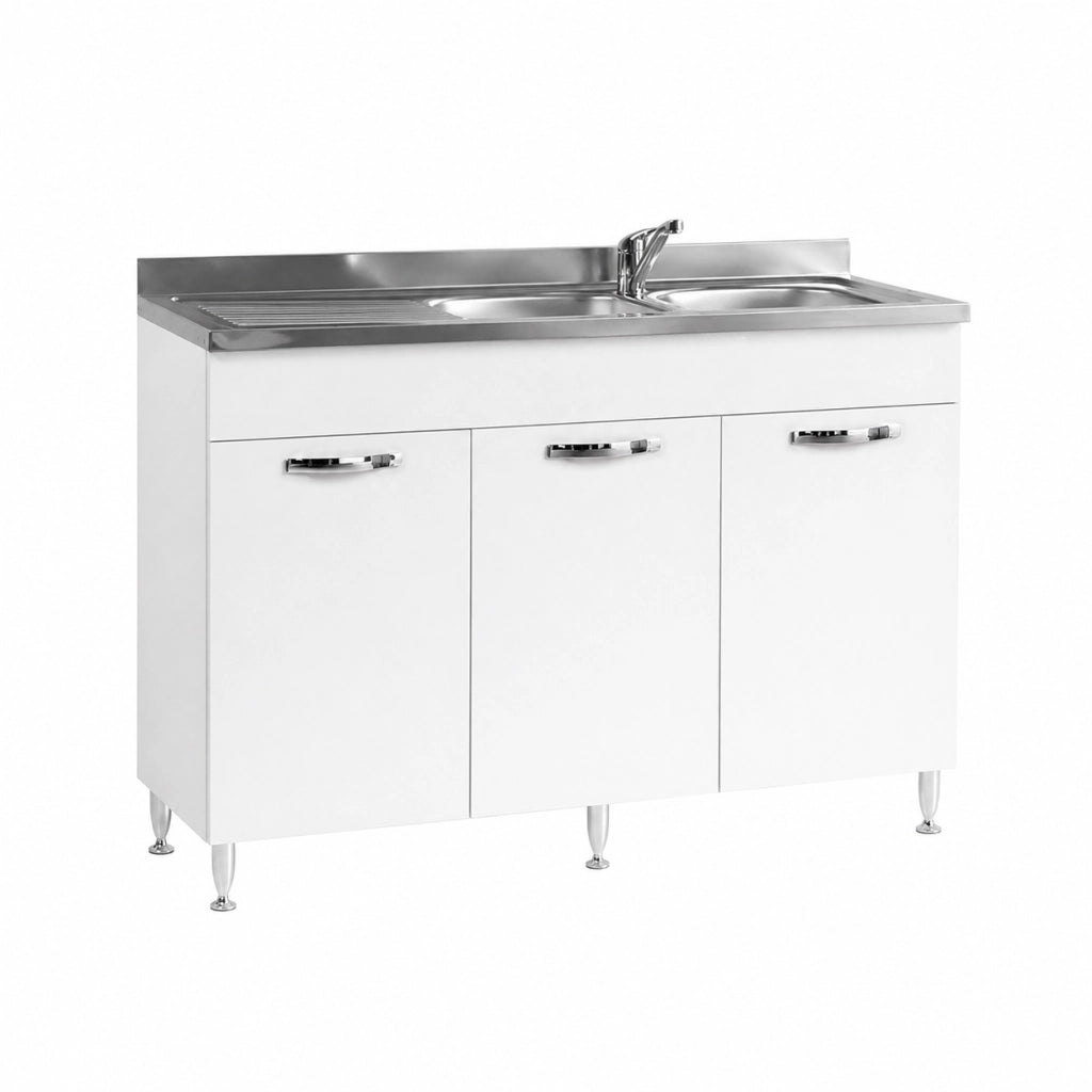 MOBILE SOTTOLAVELLO PER CUCINE COMPONIBILI L.120 x P.50 x H.85. - 3 ante - col. bianco  - LINEA AZZURRA