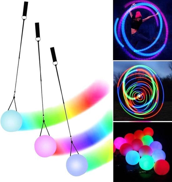 Palline luminescenti 3 pezzi palline glow con colori arcobaleno e effetto stroboscopico migliorata led pallina per principianti e professionisti palline da jonglage con doppie lische regolabili