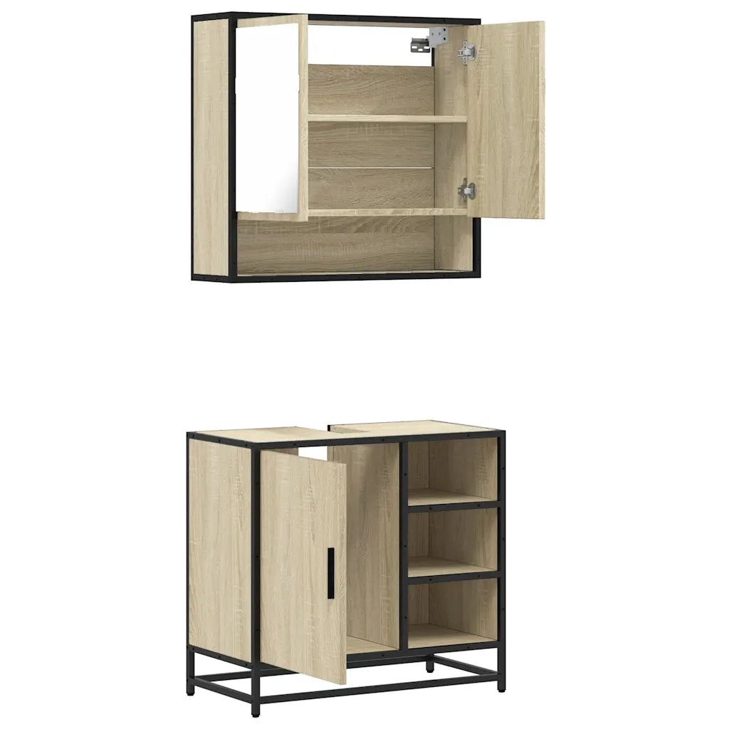 Set Mobili da Bagno | Armadio da bagno 2 pz Rovere Sonoma in Legno Multistrato