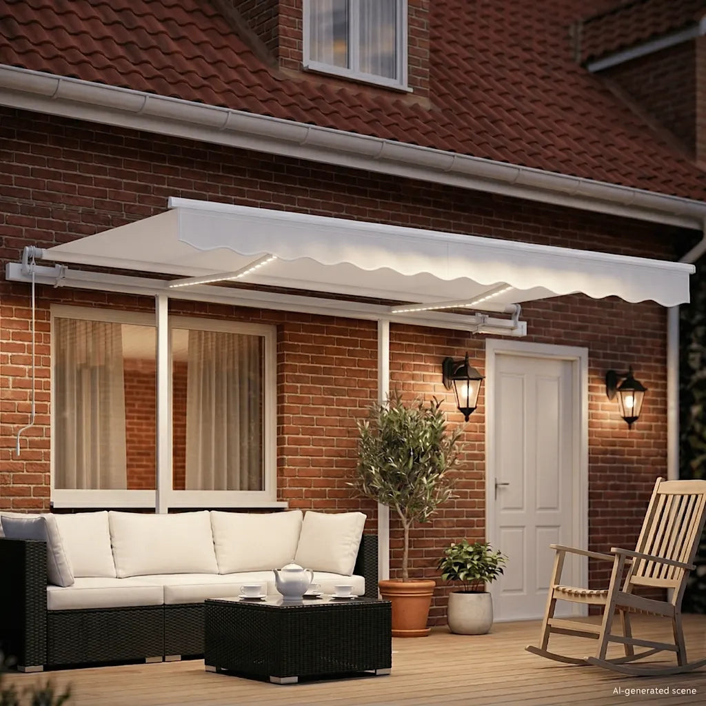 Tenda da Sole Retrattile Manuale con LED 3,5x2,5 m Crema 3069922