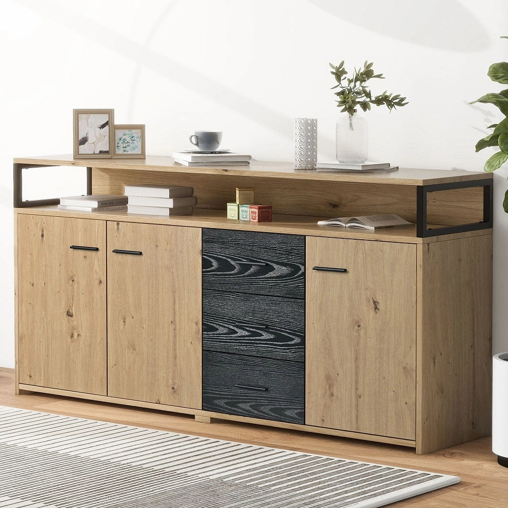 Buffet tre porte - Xylo - Marrone con maniglie per cucina soggiorno ufficio