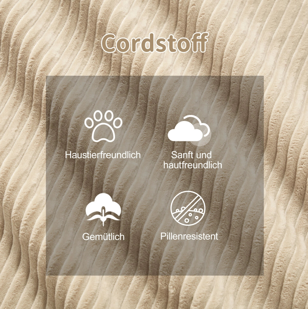 Divano modulare in velluto a coste beige; design boneless con seduta profonda e senza montaggio