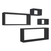 Set 4 Mensole da Muro Modello MERLINO, Pensile Bagno, Mensola Parete, Scaffale Parete. Misure 75x30 p15.5 cm, 60x25 p15.5 cm e 2 da 25x15 p15.5 cm. Finitura  NERO - MADE IN ITALY