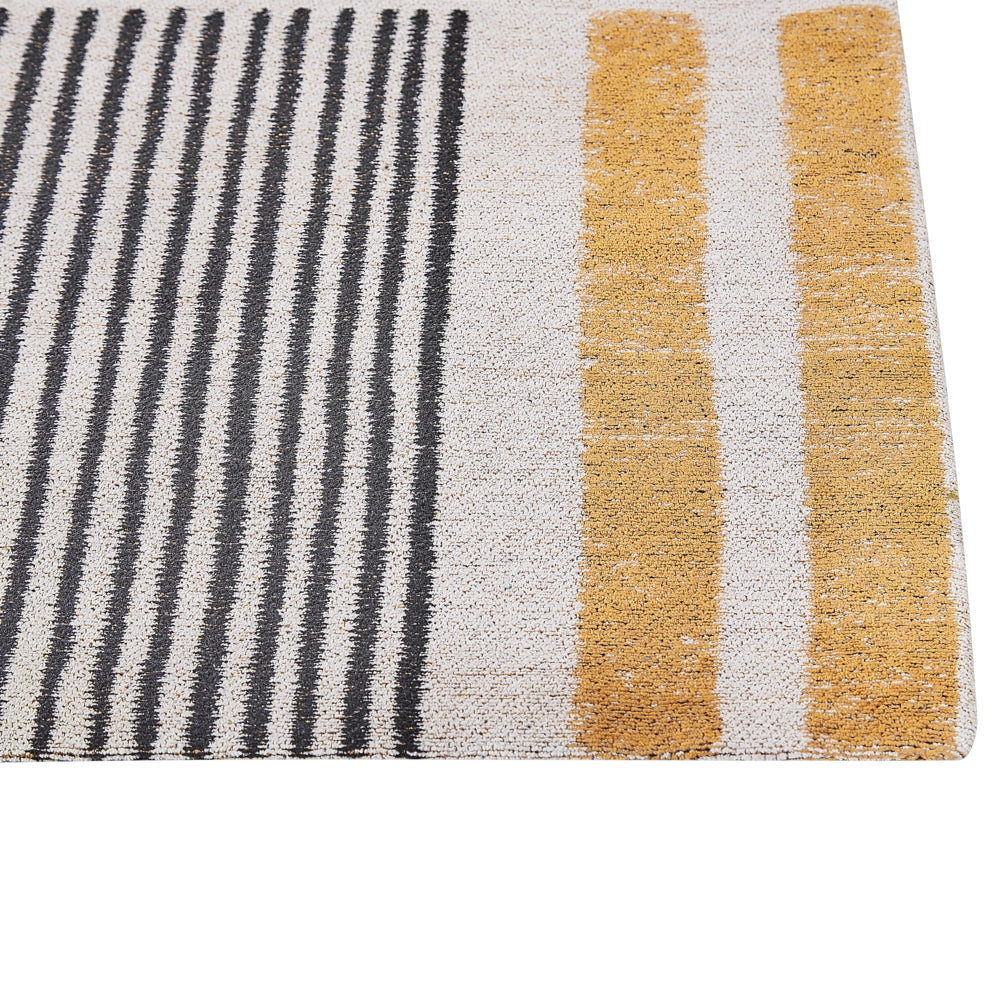 Tappeto giallo e nero in cotone 140 x 200 cm a trama piatta Jacquard con motivo a righe Boho Soggiorno Camera da letto