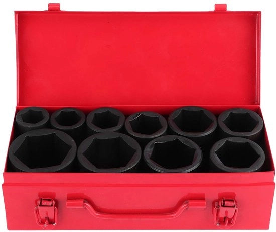 Set di puntoni di impatto in acciaio inox 3/4 pollici 6 punte - 10 pezzi - contenitore in acciaio - nero