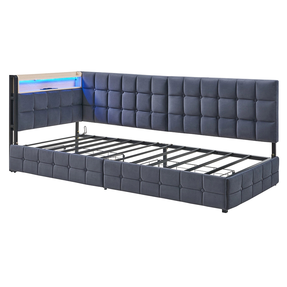 Divano letto - Xylo - 90x200 cm 2 cassetti LED USB grigio