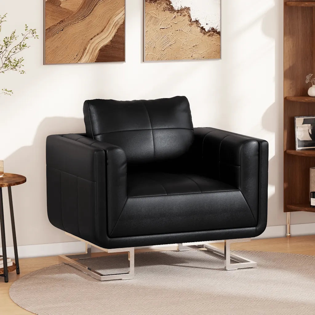 Poltrona a Pozzetto con Gambe Cromate Nera in Similpelle 241004