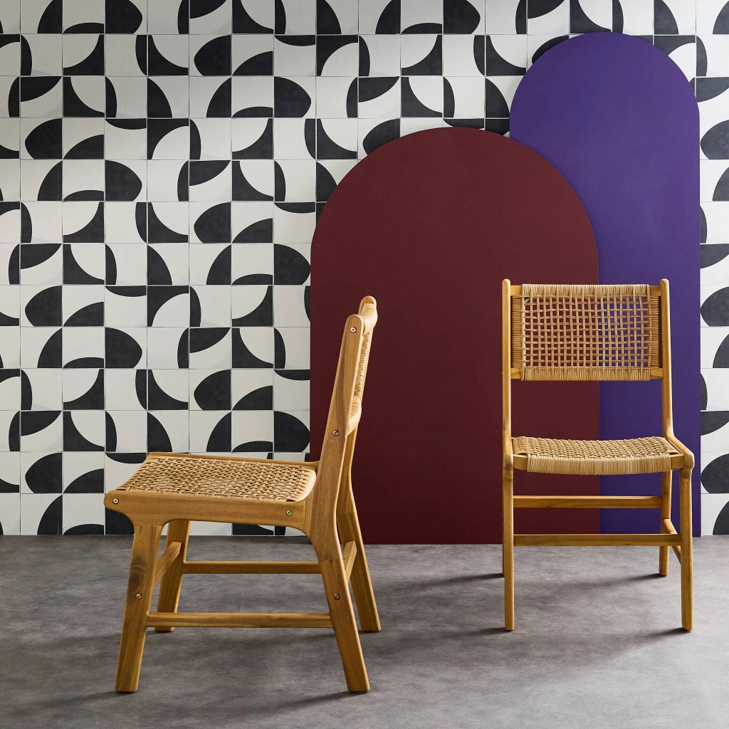 Set 2 sedie in canna e legno, marrone naturale