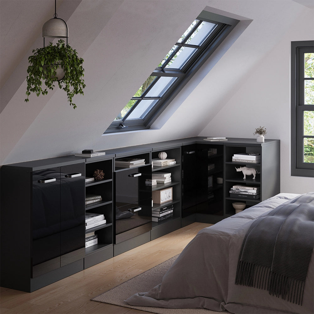 Mobile cucina angolare per sottotetto R-Line Nero lucido/Antracite 75.6 cm con 1 porta, carcassa dell’armadio profondità 60 cm Vicco
