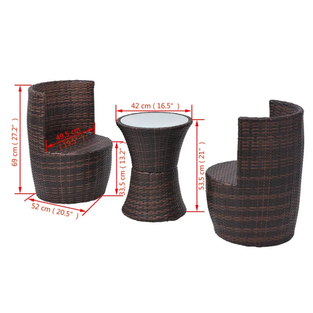 Set da Bistrot 3 pz con Cuscini in Polyrattan Marrone cod mxl 39923