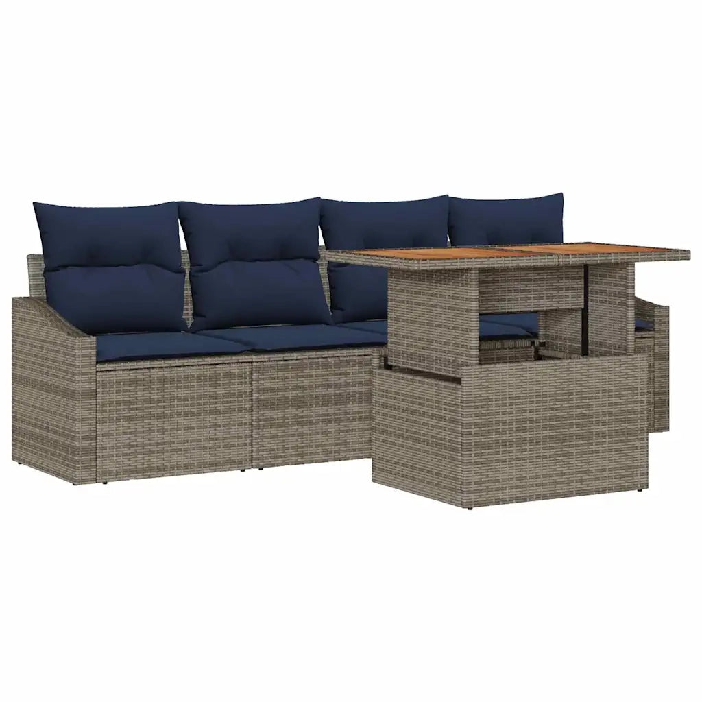 Set Divano da Giardino 5 pcs Grigio Poly Rattan