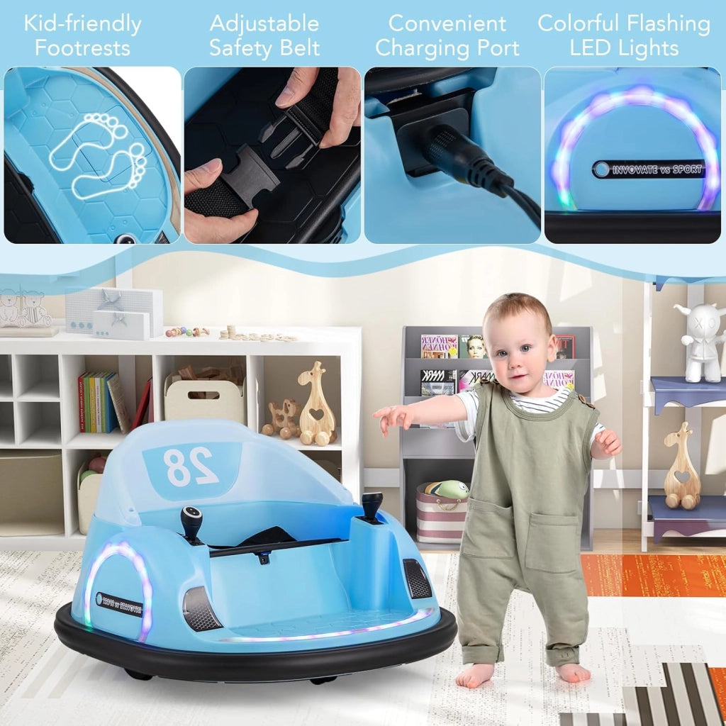 Autoscontro Elettrico per Bambini 12V, Macchina Elettrica per Bambini Rotante a 360°, Telecomando 2,4G, 2 Modalità di Controllo, Clacson e Musica, Carico 25 KG, 18 Mesi+ (Blu)