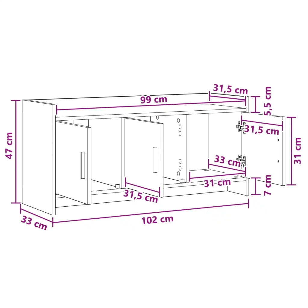Mobile TV 102 x 33 x 47 cm Grigio Cemento Legno ingegnerizzato 8011190