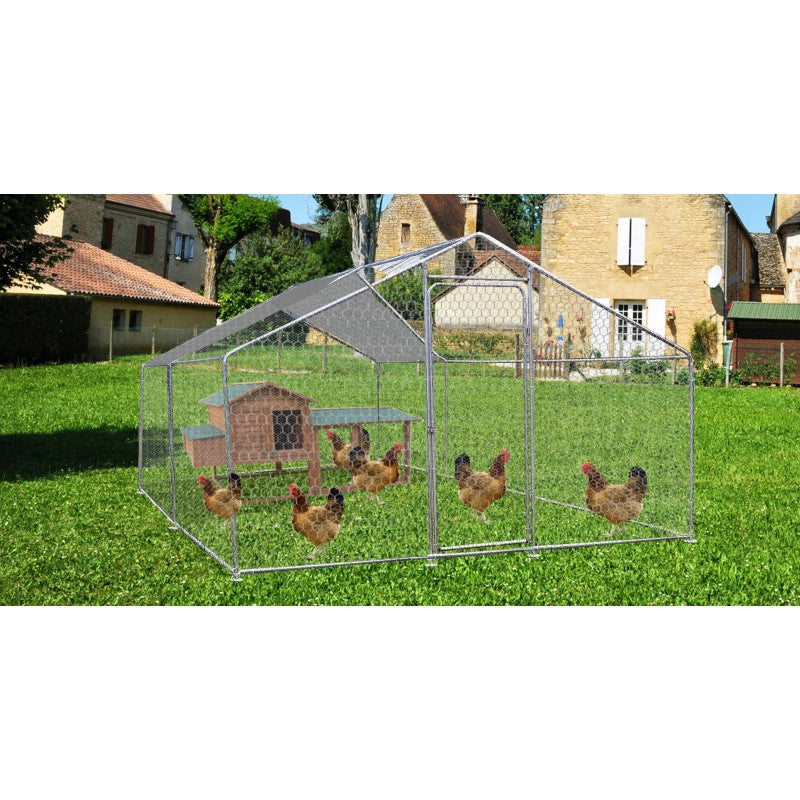 Recinto animali in acciaio zincato 3x4 m – tetto con telone, altezza 2,2 m – per galline o conigli – ENC304025GJM Foresta