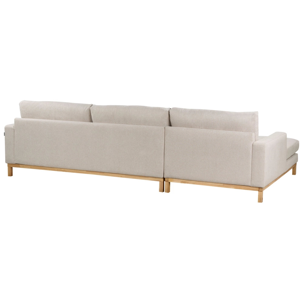 Divano angolare destro Tappezzeria in poliestere beige Gambe in legno Elegante