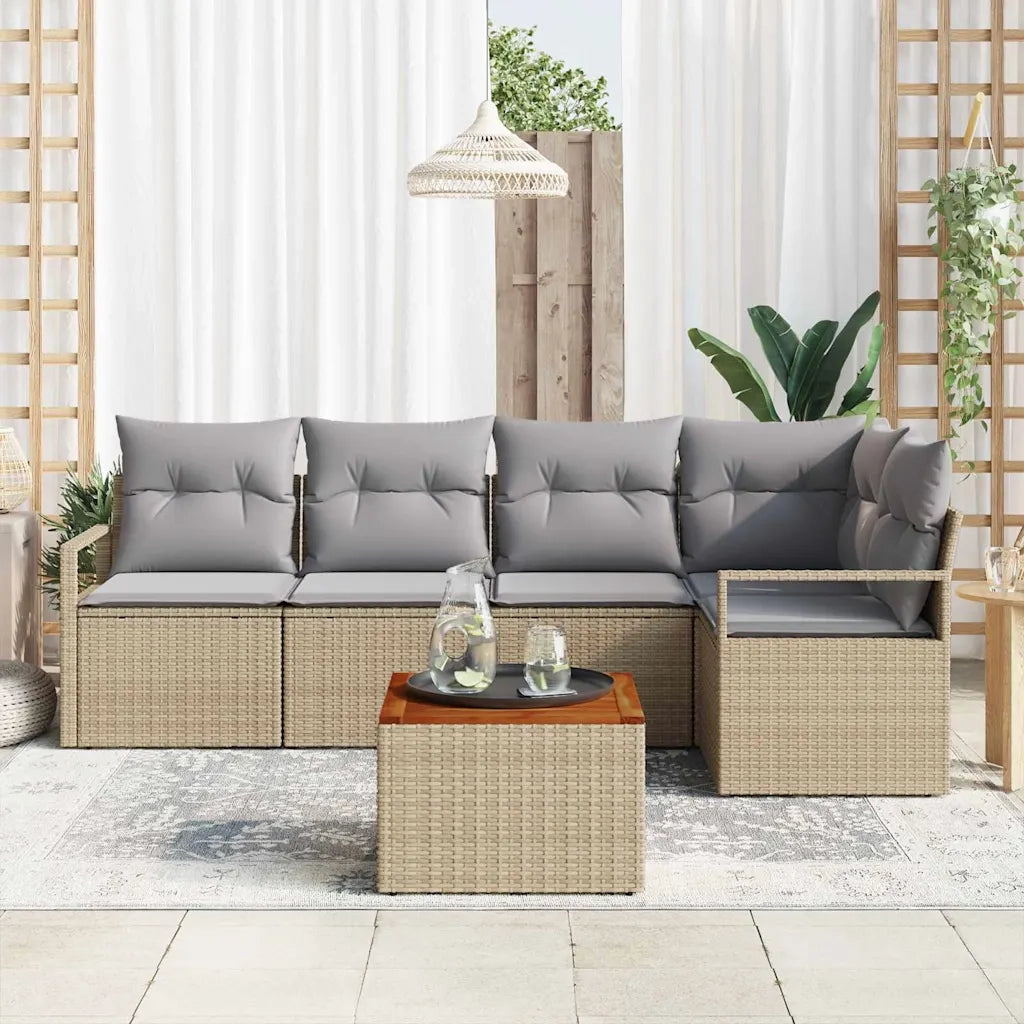 Set Divano da Giardino con cuscino 6 pcs Beige polyrattan